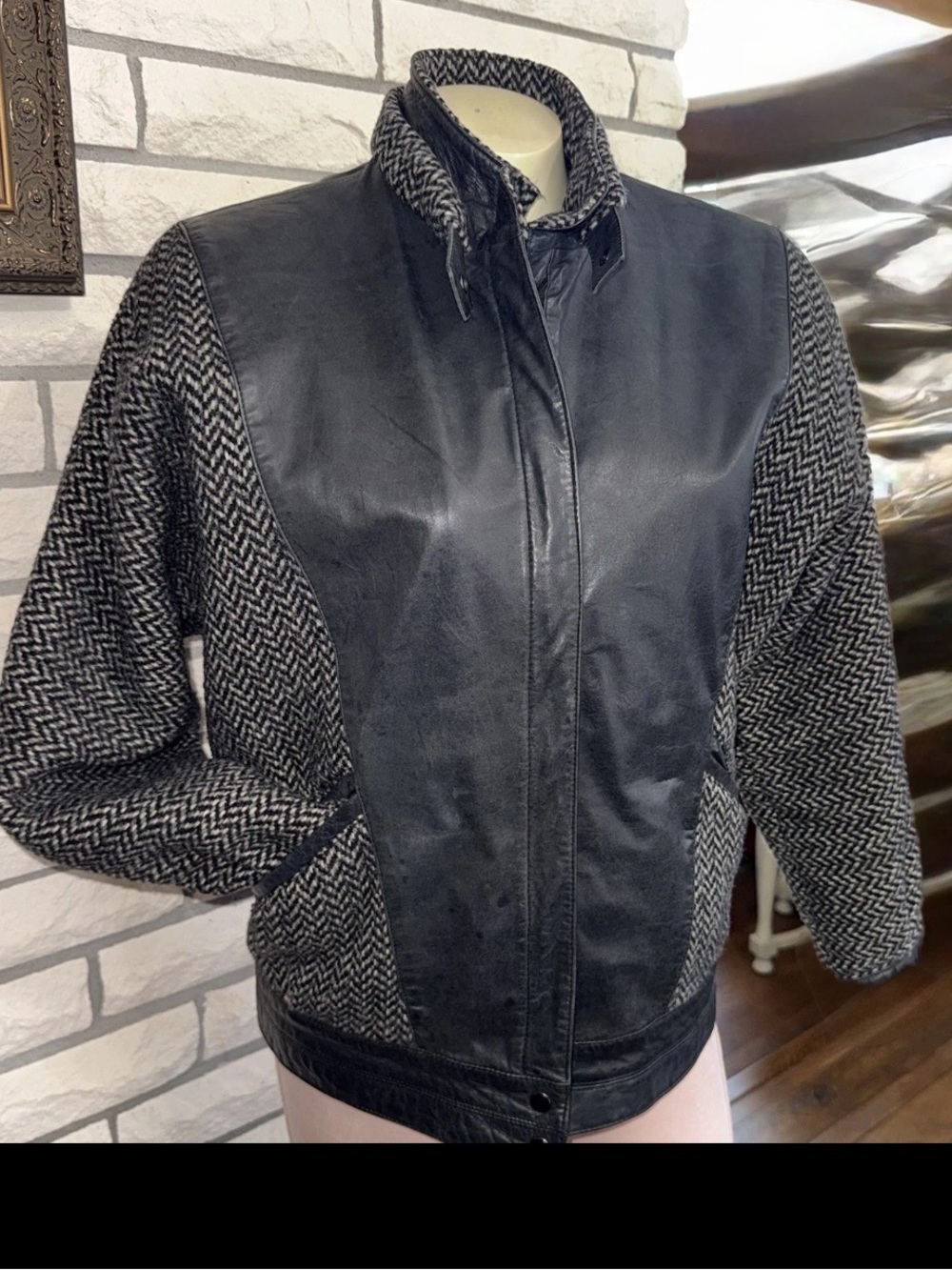 80’s Vintage Winlit Women’s Small Sz 5/6 Leather Tweed Bomber Jacket Immaculate!